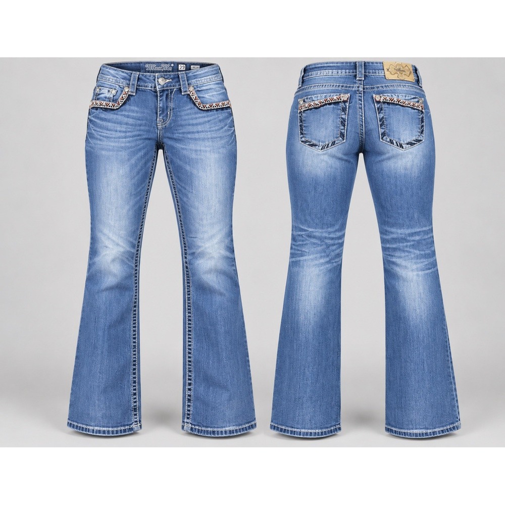 Miss Me Boot Jeans women 29x31 Embroidered Rhinestone gold silver tribal y2k